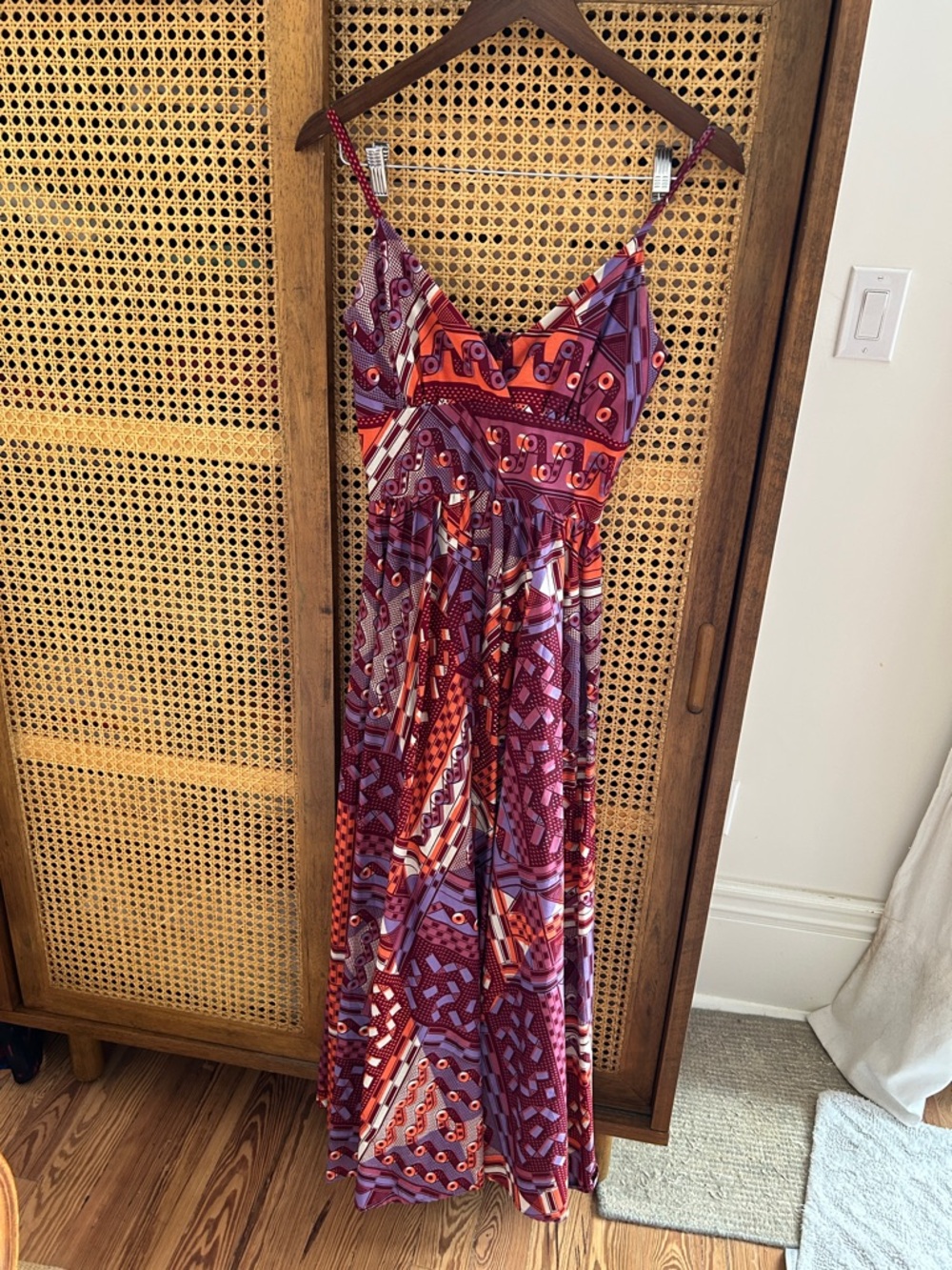 Sleeveless Pink & Orange Geometric Maxi Dress